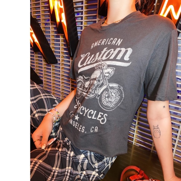 16 American Motorcycles Los Angeles Cropped cotton Graphic Tee Top - Picture 5 of 9